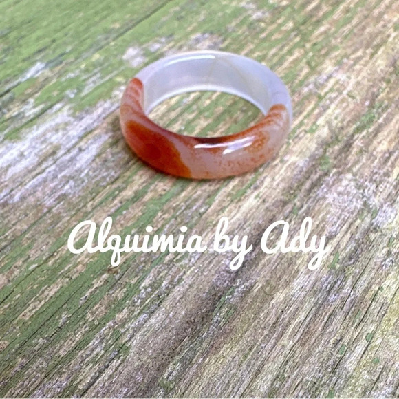 White and red Lace Agate carved gem ring/Laguna Agate happy ring. Bohemian - Picture 1 of 9